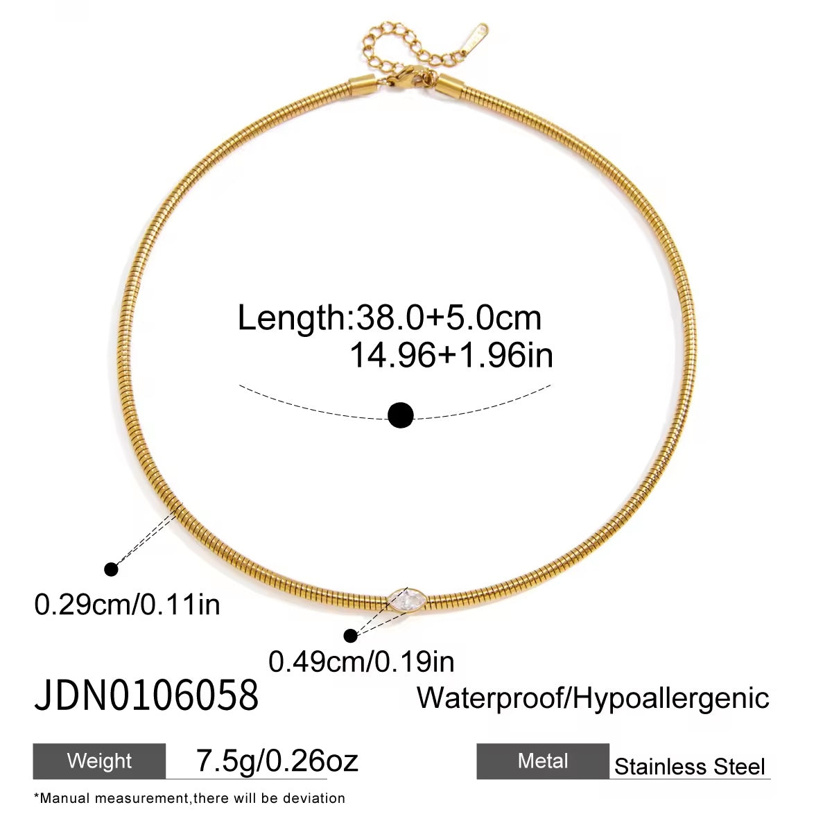 Gold stainless steel necklace with crystal centre pendant