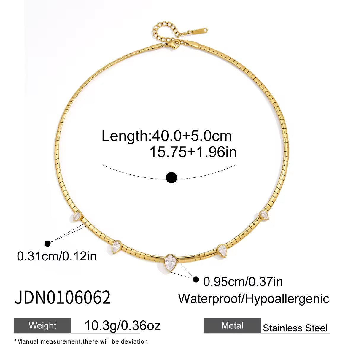 Gold stainless steel necklace with multiple crystal leaf pendants