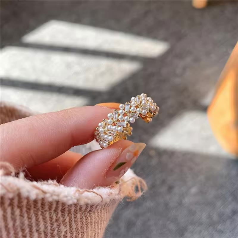 Korean Delicate Pearl Zircon Ring - Shvetah