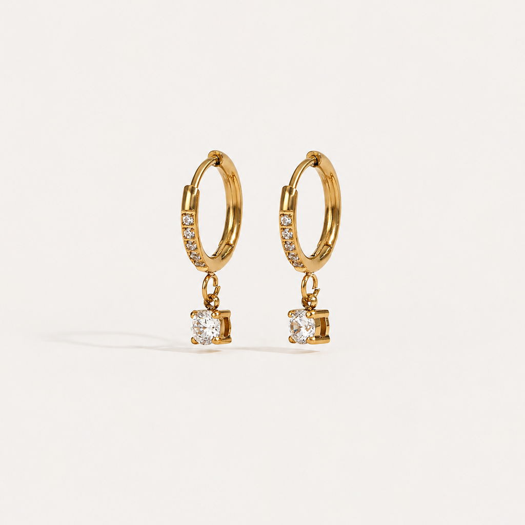 Round Diamond Drop Hoops