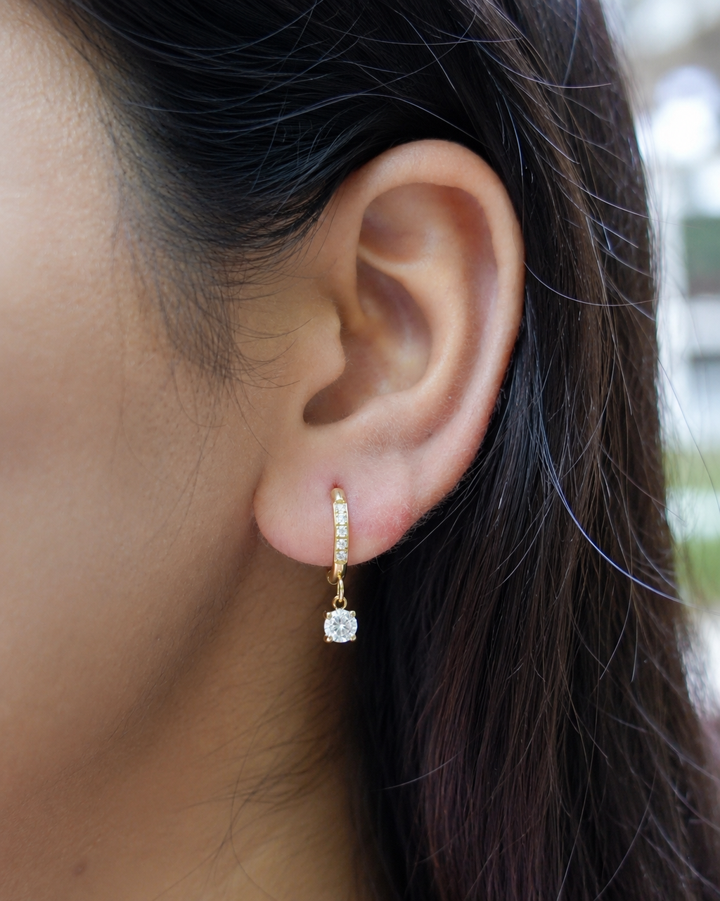 Round Diamond Drop Hoops