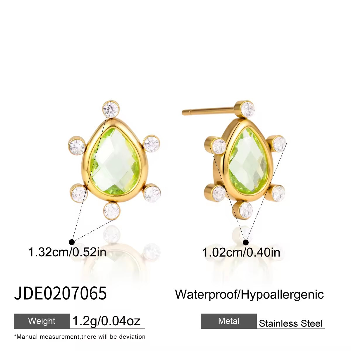 Peridot Teardrop Earrings dimensions and specifications