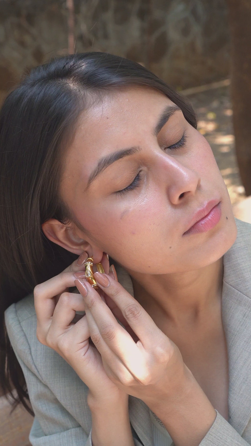Bamboo Crystal Hoop Earrings