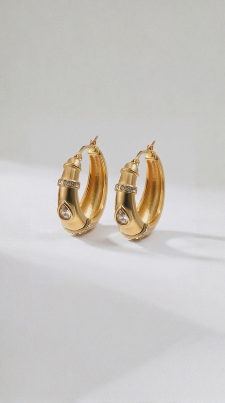 Bamboo Crystal Hoop Earrings