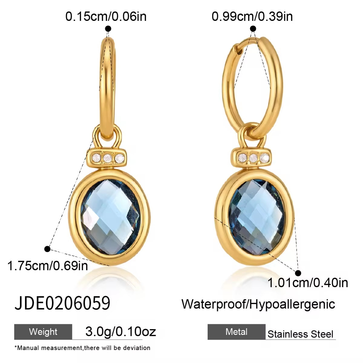 Siena Blue Drop Earrings - dimensions and product details